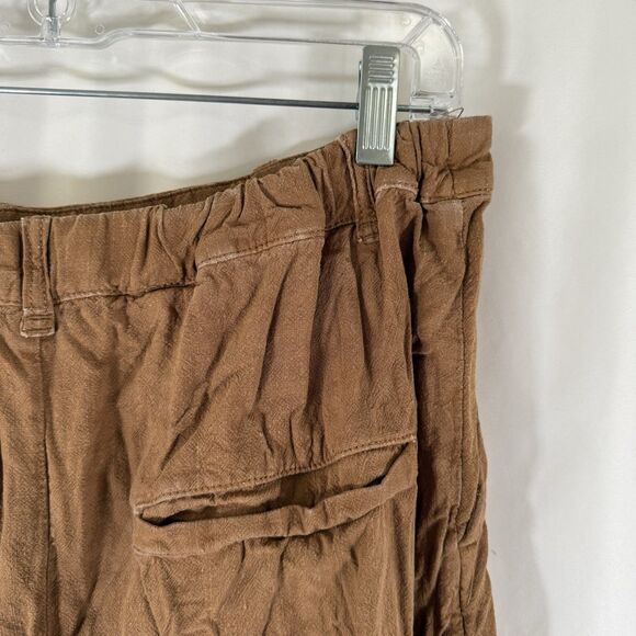 Free People Pants Women's Large Brown Linen Blend Wide Leg Pockets - Picture 11 of 12